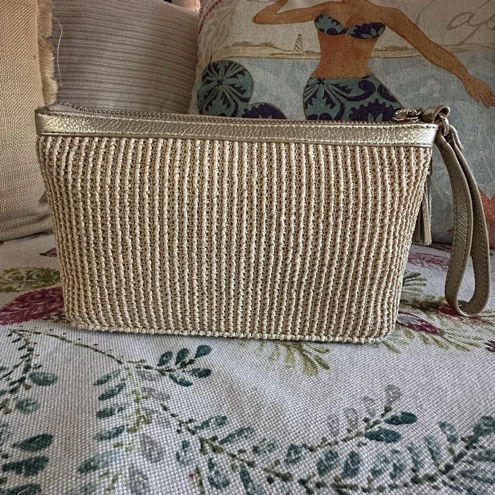 TALBOTS Cosmetic / Clutch Bag Gold Metallic Thread Tassels 10